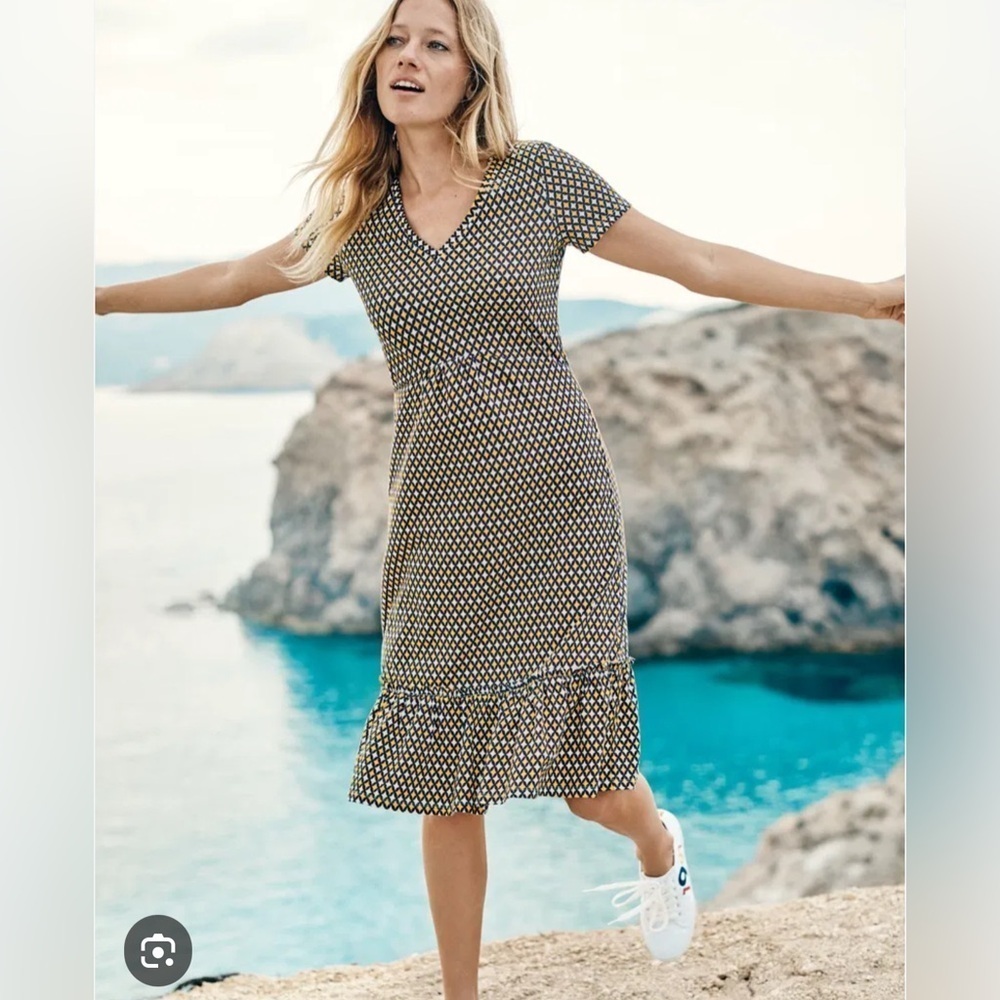 Boden Melissa Jersey Dress size 4R Navy/Yellow